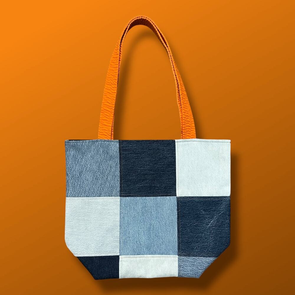 Handmade Upcycled Vintage Fabric Tote Bag Patchwork Denim Carry All Shoulder Bag